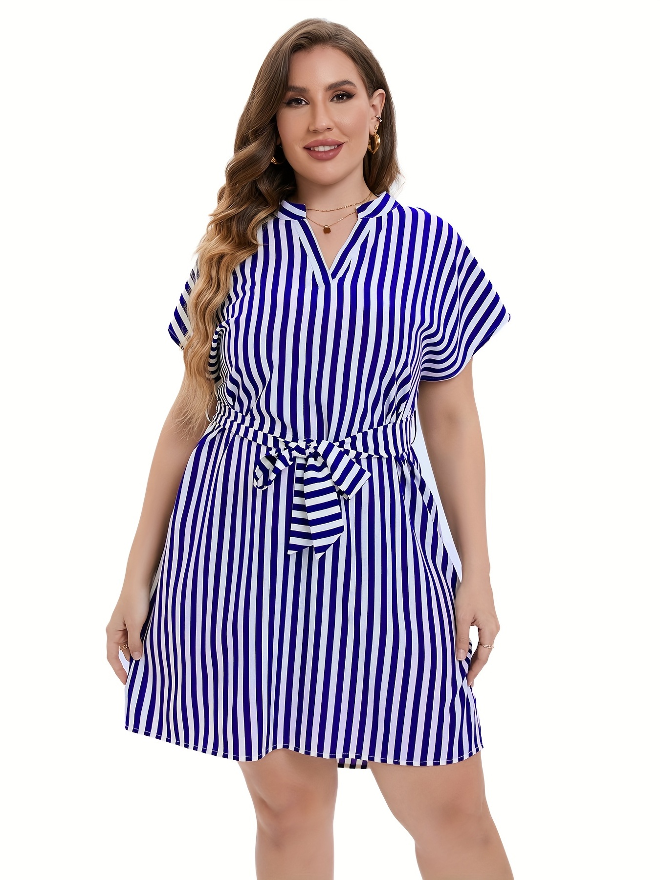 Women's Short-Sleeve Belted Midi Dress