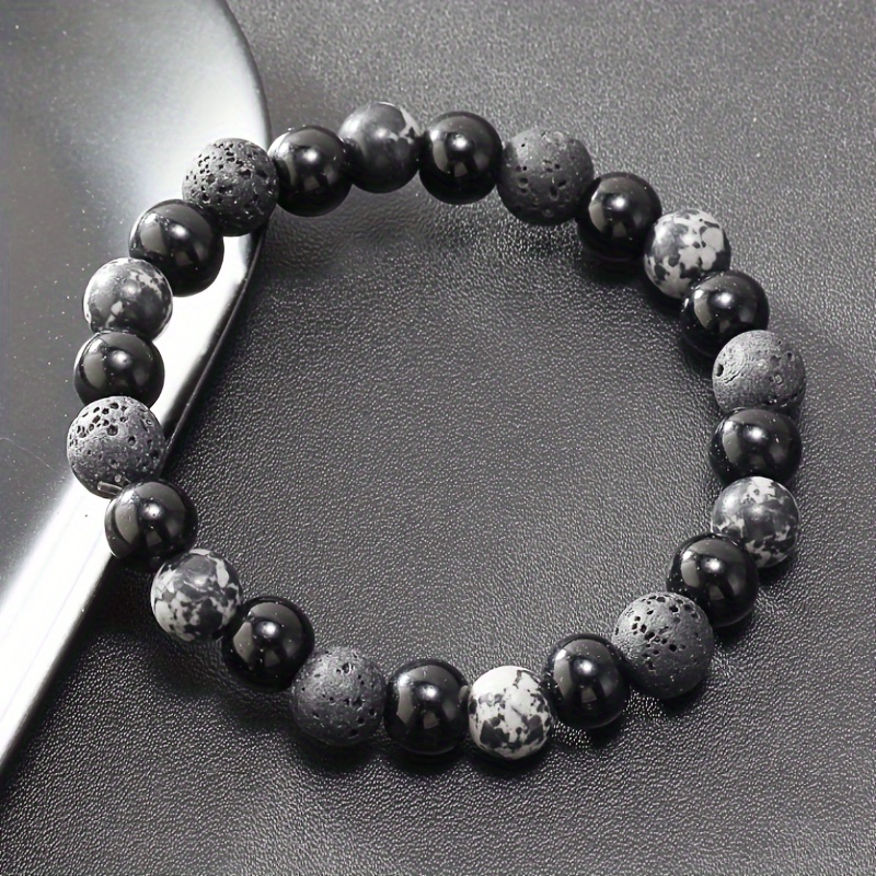 

1pc Volcanic Stone Black Beaded Men's Bracelet, Couple Trendy Jewelry