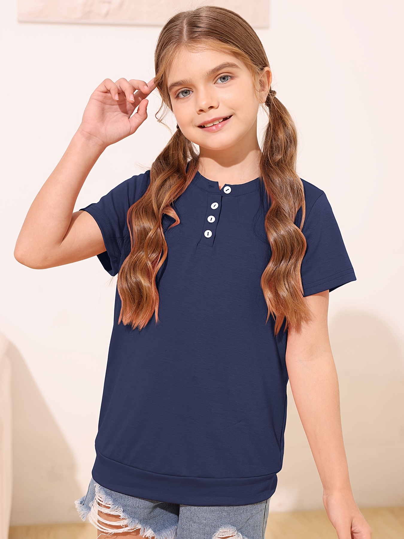 Dreamstar Camiseta para niña – Paquete de 3 camisetas básicas de manga  corta con cuello redondo para niñas – Camisetas esenciales para niños  (talla