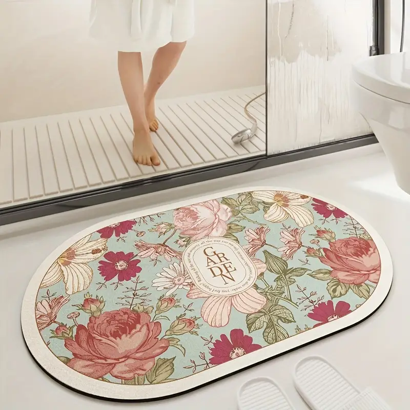 Rose Oval Bathroom Rug Bathmat, Water Absorbent And Non-slip Bathroom Mat,  Anti Slip Quick Dry Bath Mats For Bathroom Floor, Sink, Bathtub, Shower  Room - Temu