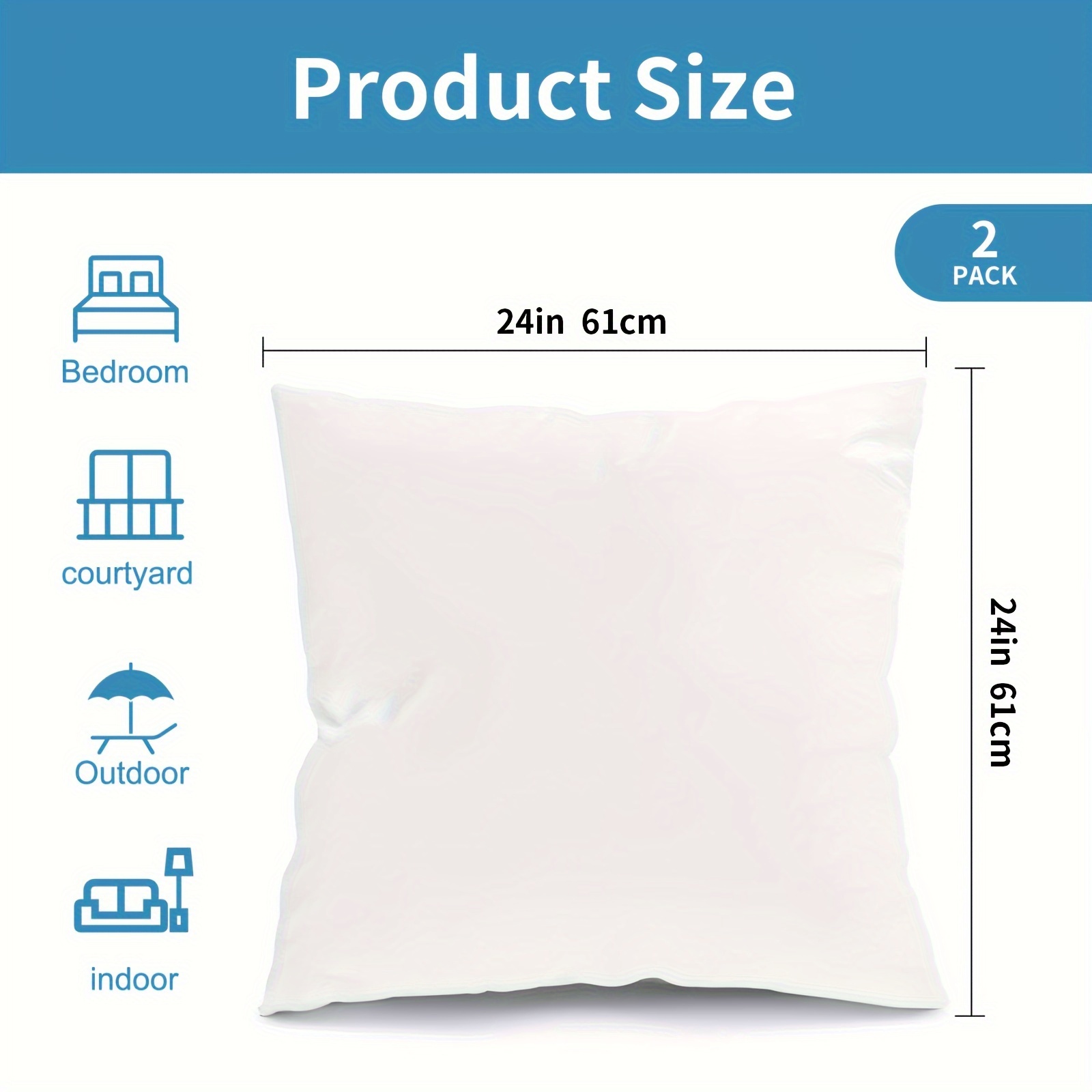 24 in. x 24 in. Outdoor Pillow Inserts, Waterproof Decorative Throw Pillows Insert, Square Pillow Form (Set of 2), White