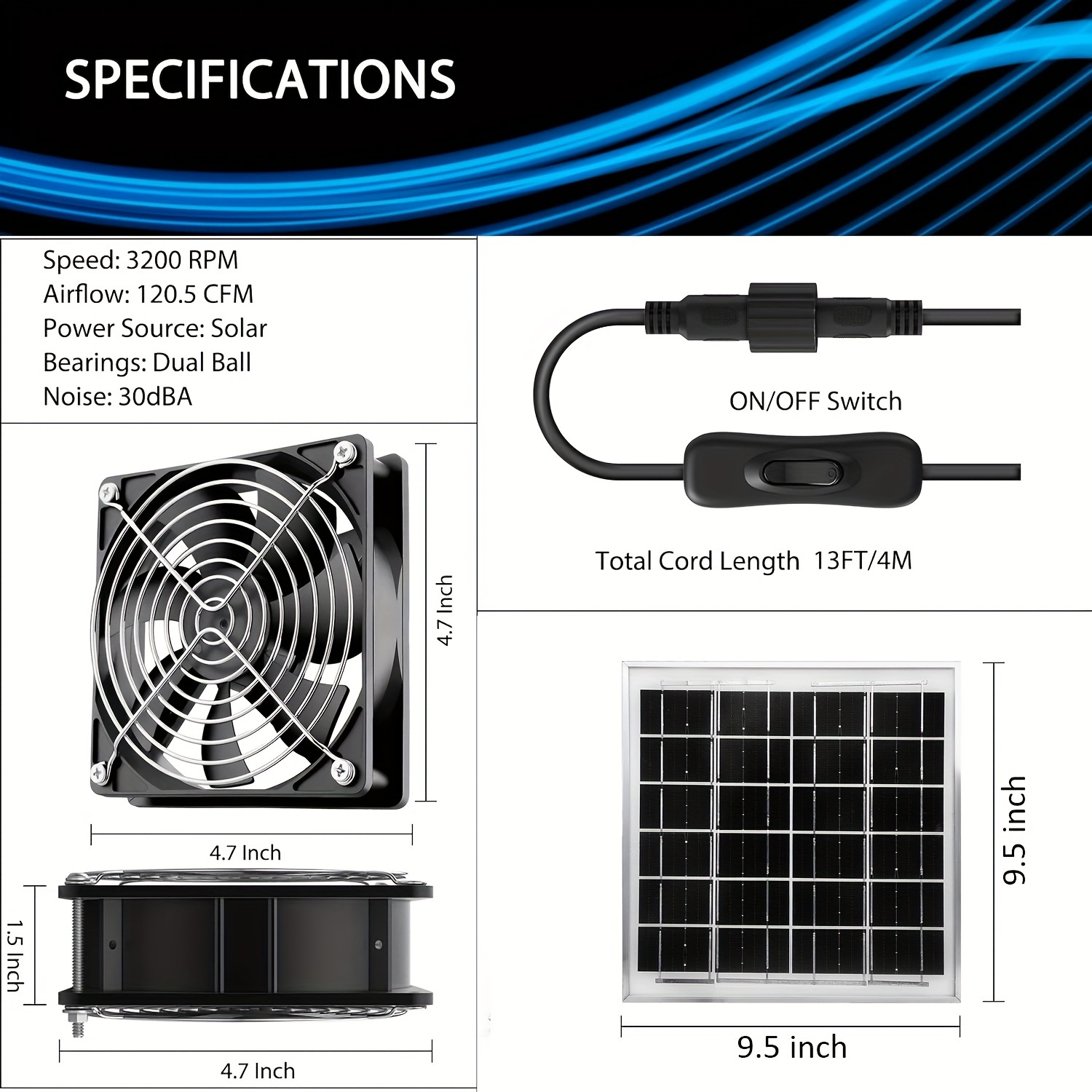 Ventilador solar de enfriamiento de CC y ventilador de ventilación