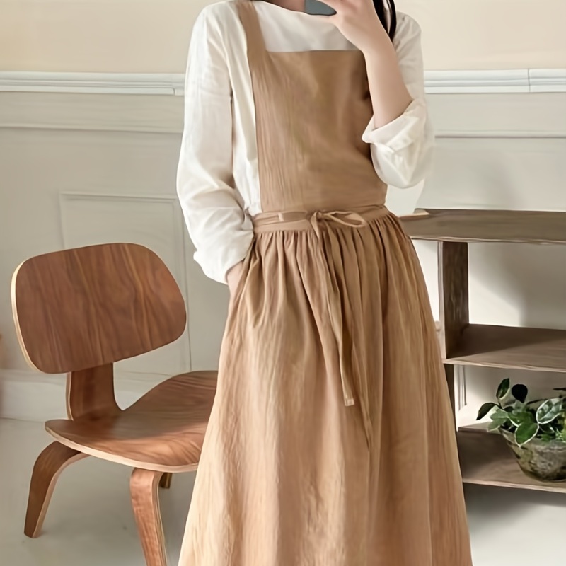 Delantal japonés para mujer, con 2 bolsillos, espalda cruzada, lindo  vestido de pinafore para cocina, cocina, jardinería, pintura