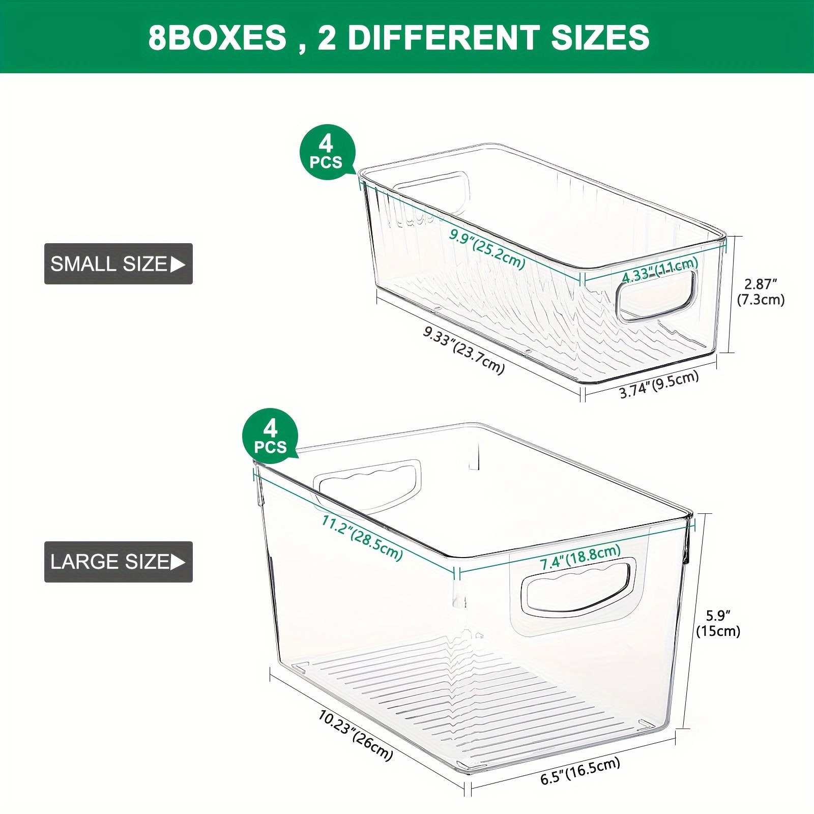 8pcs Storage & Organization, Plastic Refrigerator Organizer Bins, 4pcs  Small And 4pcs Large Clear Storage Containers With Handle, Stackable Food  Stora