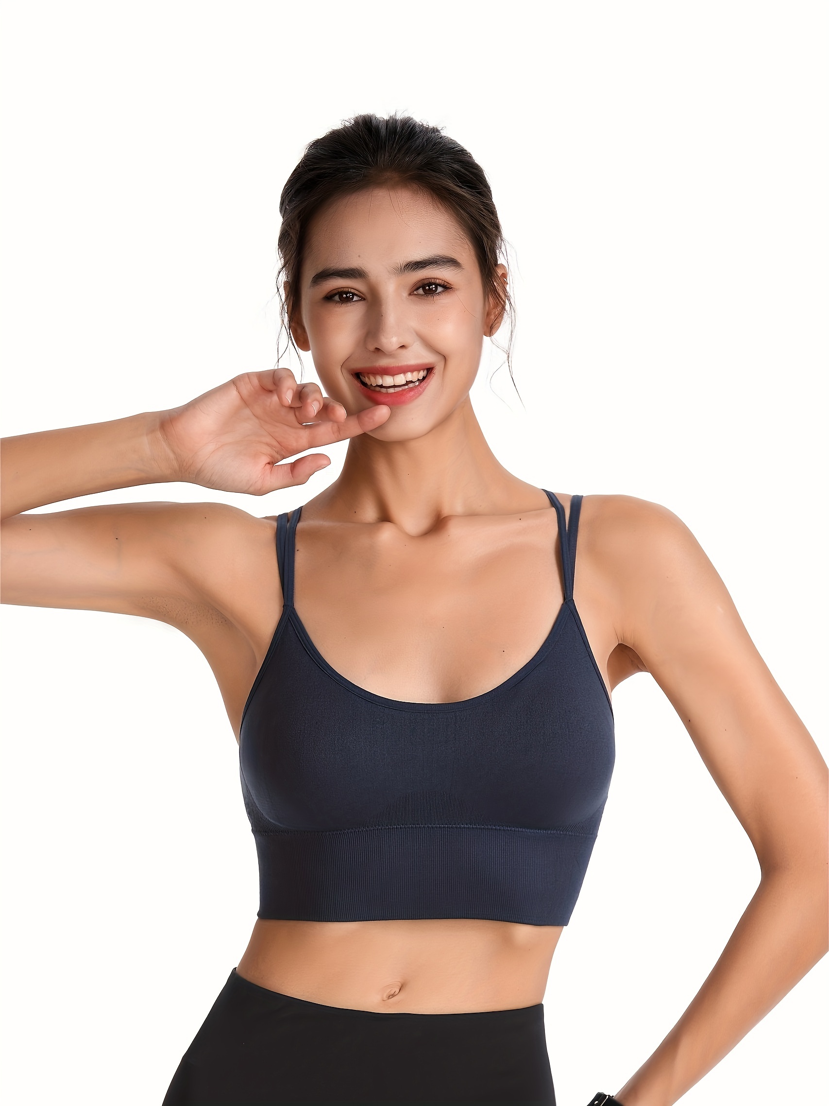 Solid Color Fitness High Strength Integrated Cami Sports Bra