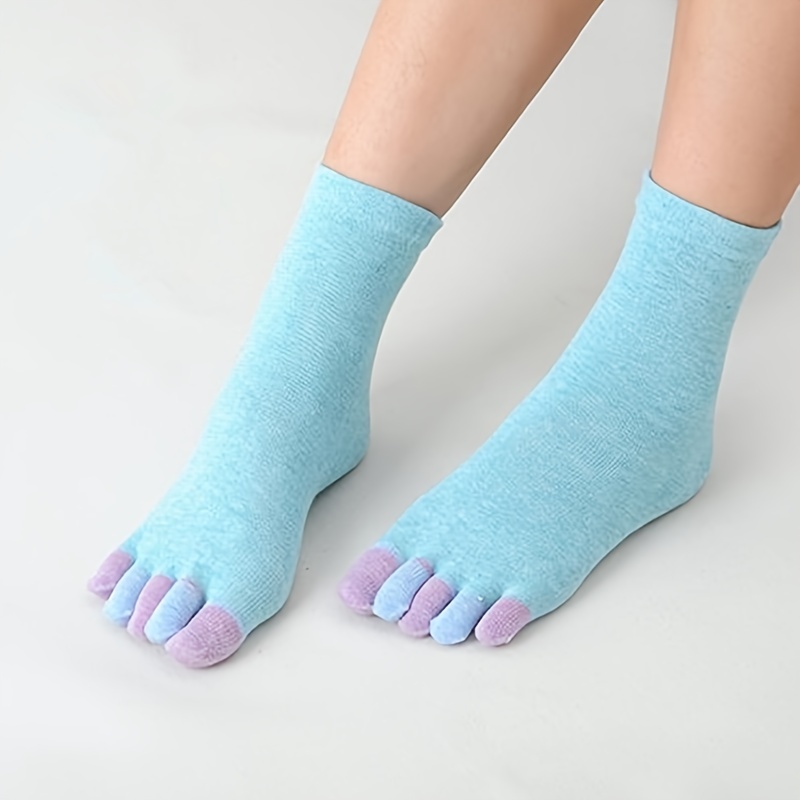 3 Pair Womens Long Toe Socks Cotton Blend Stripe Five Fingers