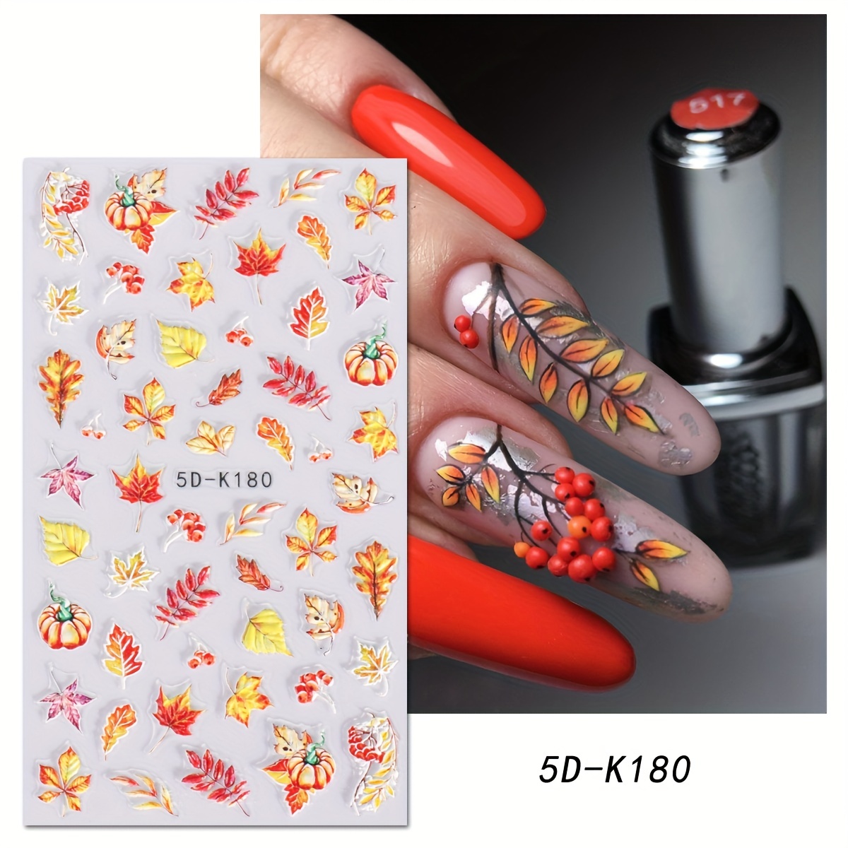 Maple Leaves Nail Art Stickers Decals 3 Sheets