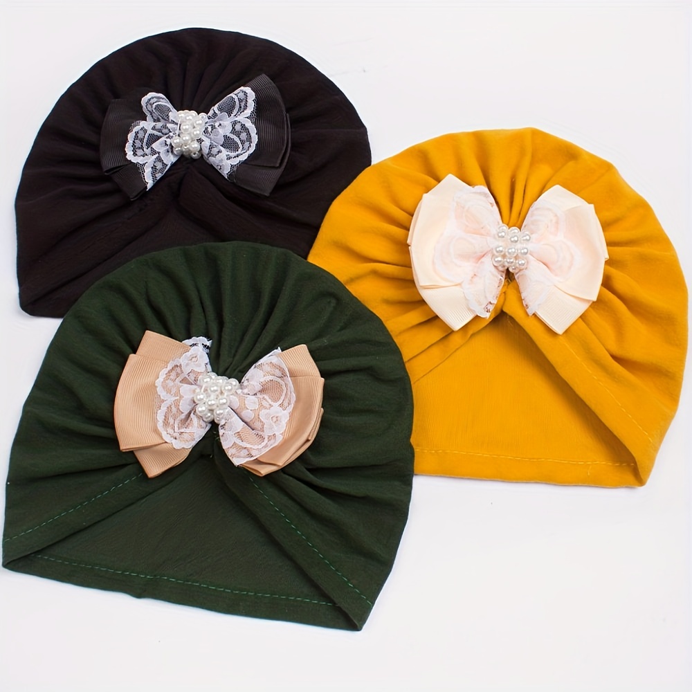 1pc Plus Velvet Warm Baby Indian Hat, Satin Ribbon Bead Bow Hair Hat, 1.99, Free Returns & Free Ship, Black, Christmas Gifts,Temu