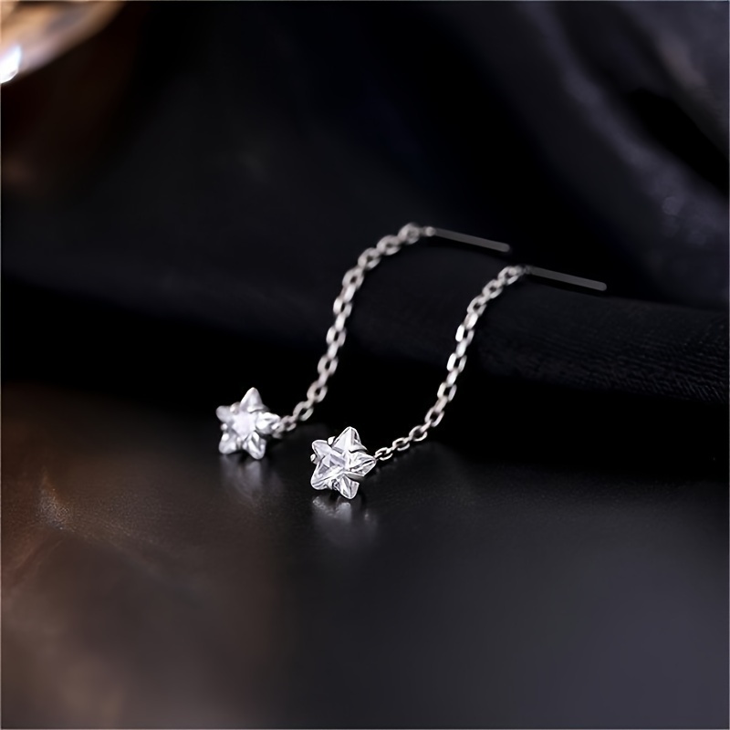 Sterling 925 Silver Hypoallergenic Ear Jewelry Cube Shiny Zirconia Decor Chain Design Dangle Earrings Elegant Simple Style Female Gift details 15