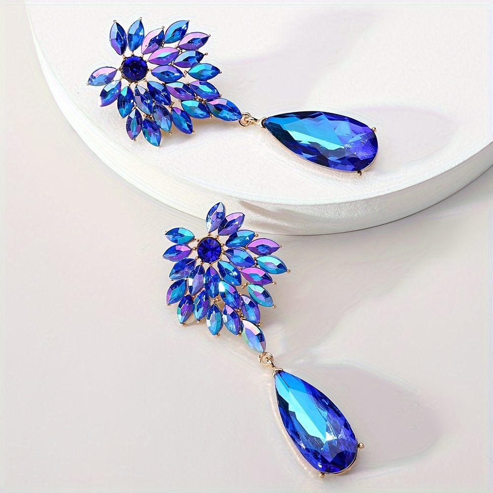 Image of Elegant Leaf-shaped Glass Dangle Earrings For Women - Luxurious & Trendy, Parties & Weddings, Stainless Steel Posts
