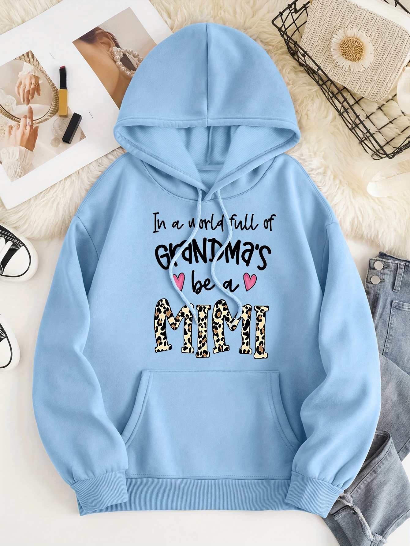 Mimi Print Hoodie Drawstring Casual Hooded Sweatshirt - Temu