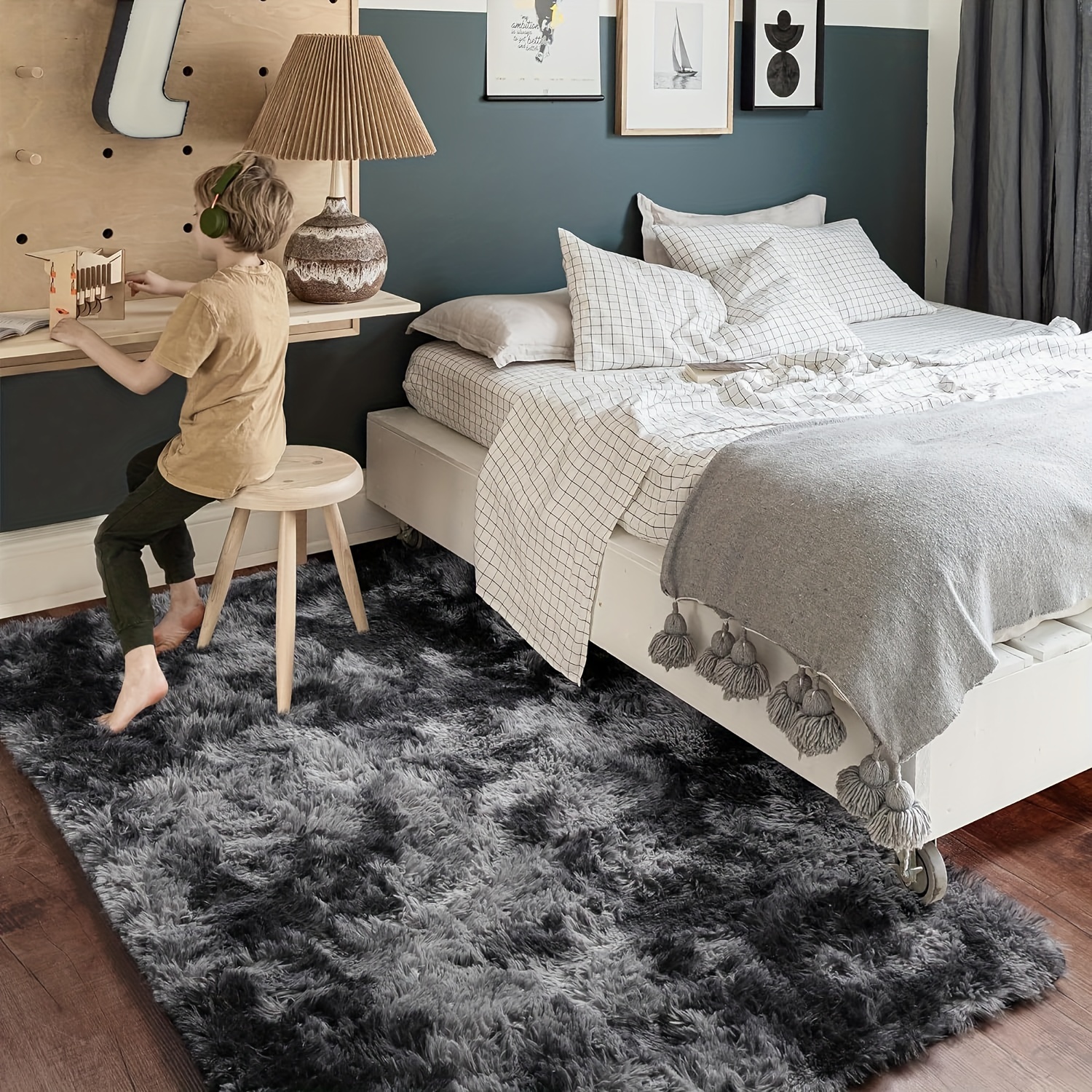 Dark Grey Plush Rug Soft Area Rug For Bedroom Fluffy Rug - Temu