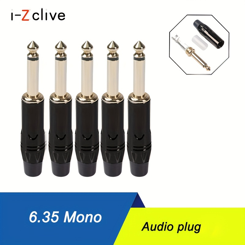 50pcs/25pairs Gold plated mono jack 6.35mm connector, audio microphone  video 6.35 adapter, microphone 6.35 male plug converter