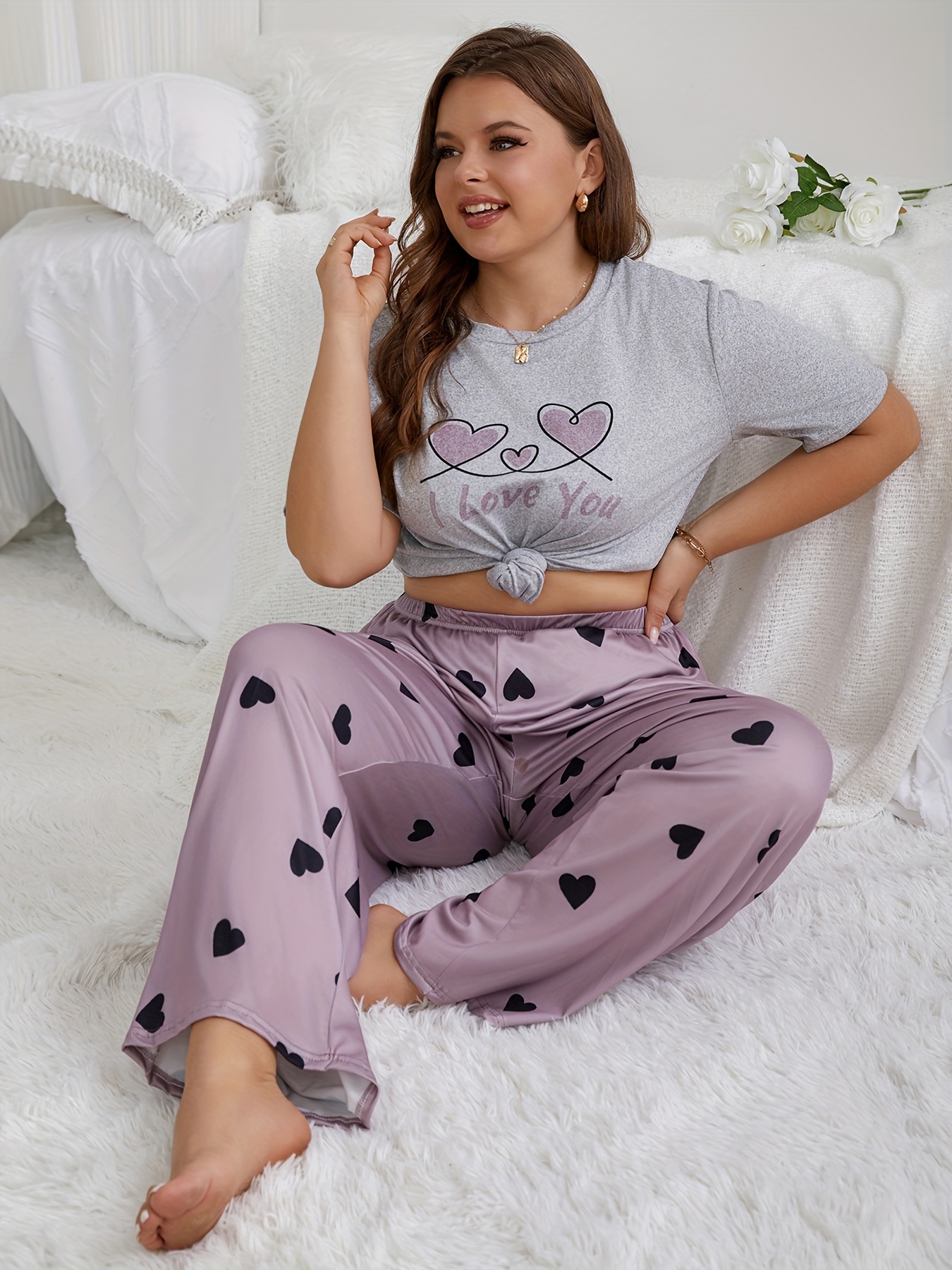 Plus Size Valentine's Day Casual Pajamas Set Women's Plus - Temu