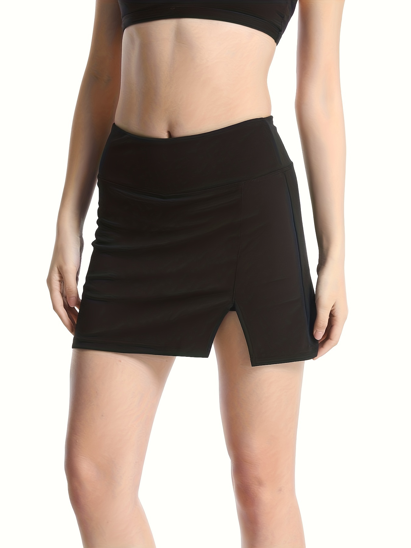 split hem sports skorts with pocket solid color running active skirts for golf tennis womens activewear