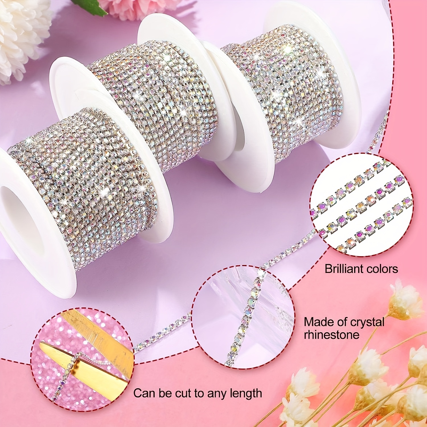 3mm CRYSTAL Silver Plated Crystal Cup Chain