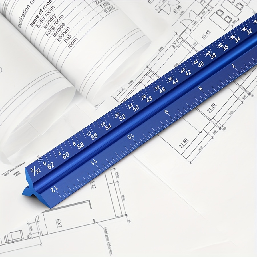 Architectural Scale Ruler 12'' Metric Metal Engineers Triangle