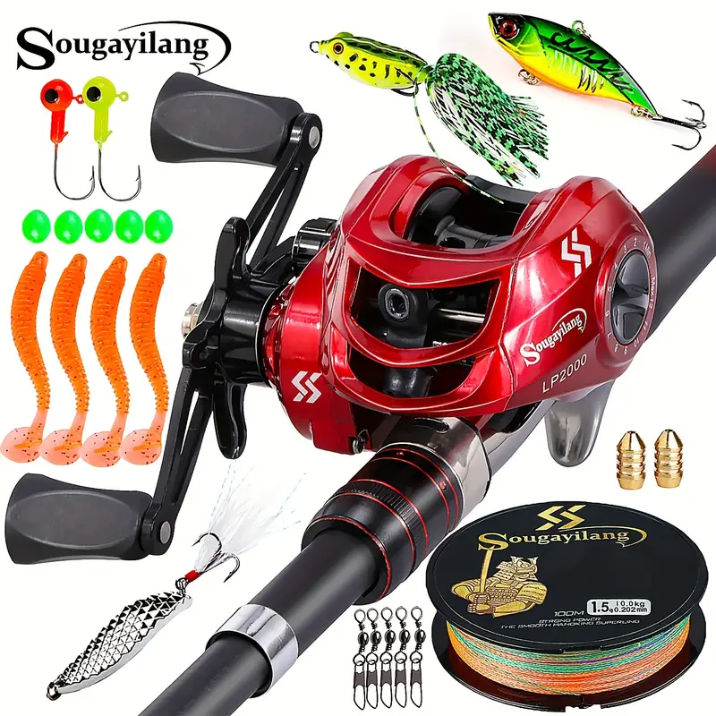 Sougayilang Fishing Rod Reel Combos Kit, Including Telescopic Carbon Fiber  Pole, 18+1 BB Aluminum Baitcasting Reel, Fishing Lures Line For Bass Trout