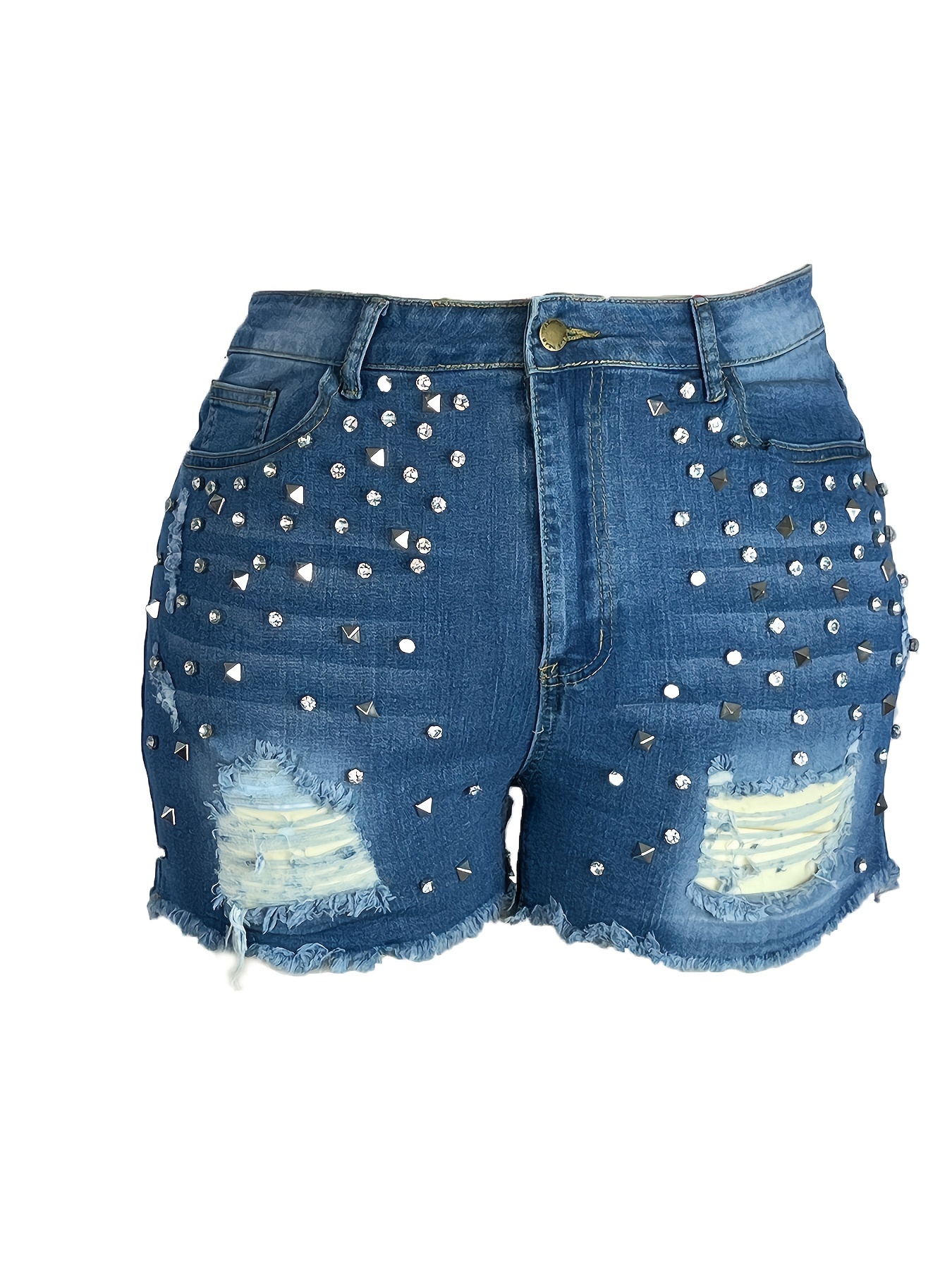 Rhinestone Studded Denim Short