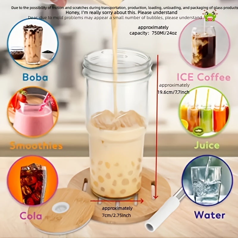 Iced Coffee Cups With Lids And Stainless Steel Straws,, Mason Jar Glass  Tumbler, Reusable Boba Cups, Iced Coffee Drinking Glasses For Bubble Tea,  Smoothies, Juice - Temu