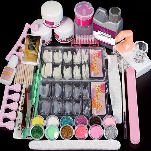 acrylic nail kit with acrylic powder liquid set professional nail brushes forms french tips for acrylic nails color powder set