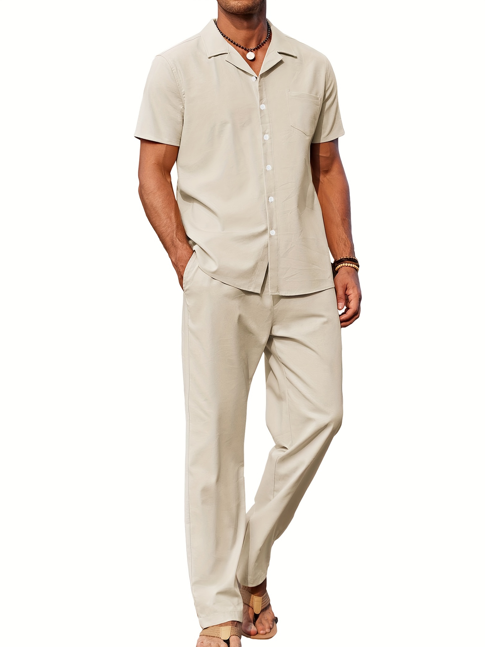 Summer Cotton Linen Short Pants Trousers For Men Casual Pockets
