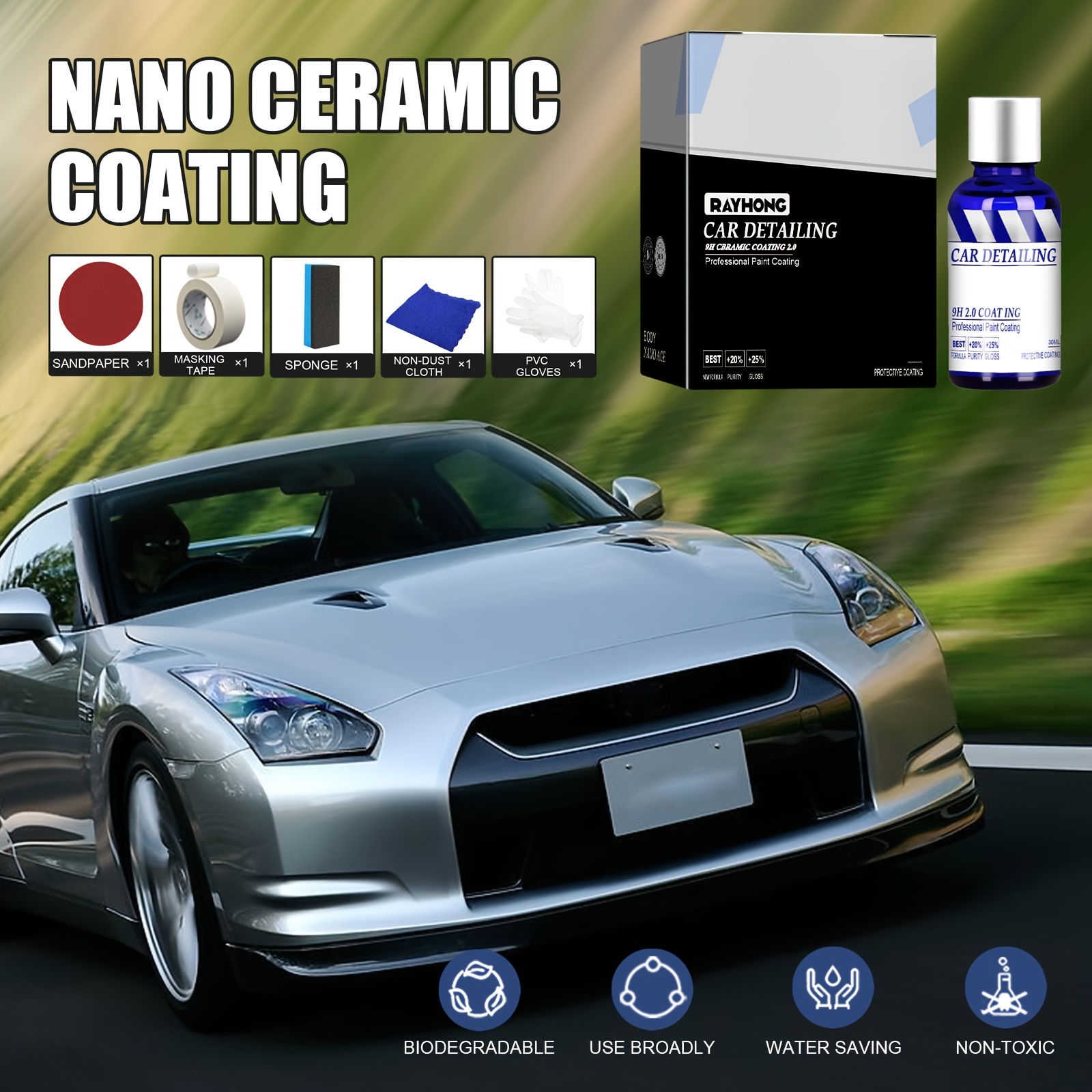 Car Cleaner Spray, Anti Scratch Hydrophobic Polish Nano Coating Agent with  Sponge, 9H Super Ceramic Car Coating Hydrophobic Glass Coat for Car Paint