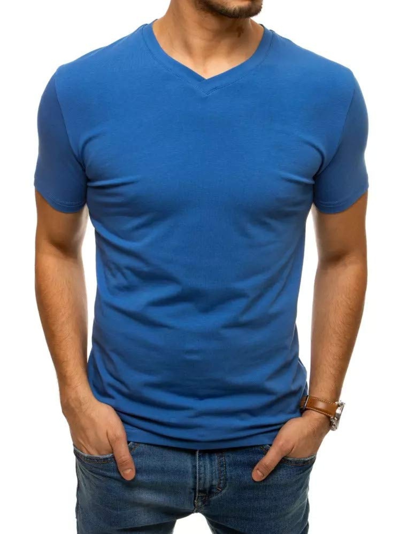 Camisetas con cuello en V para hombre, manga corta, corte ajustado, básica,  informal, para hombre