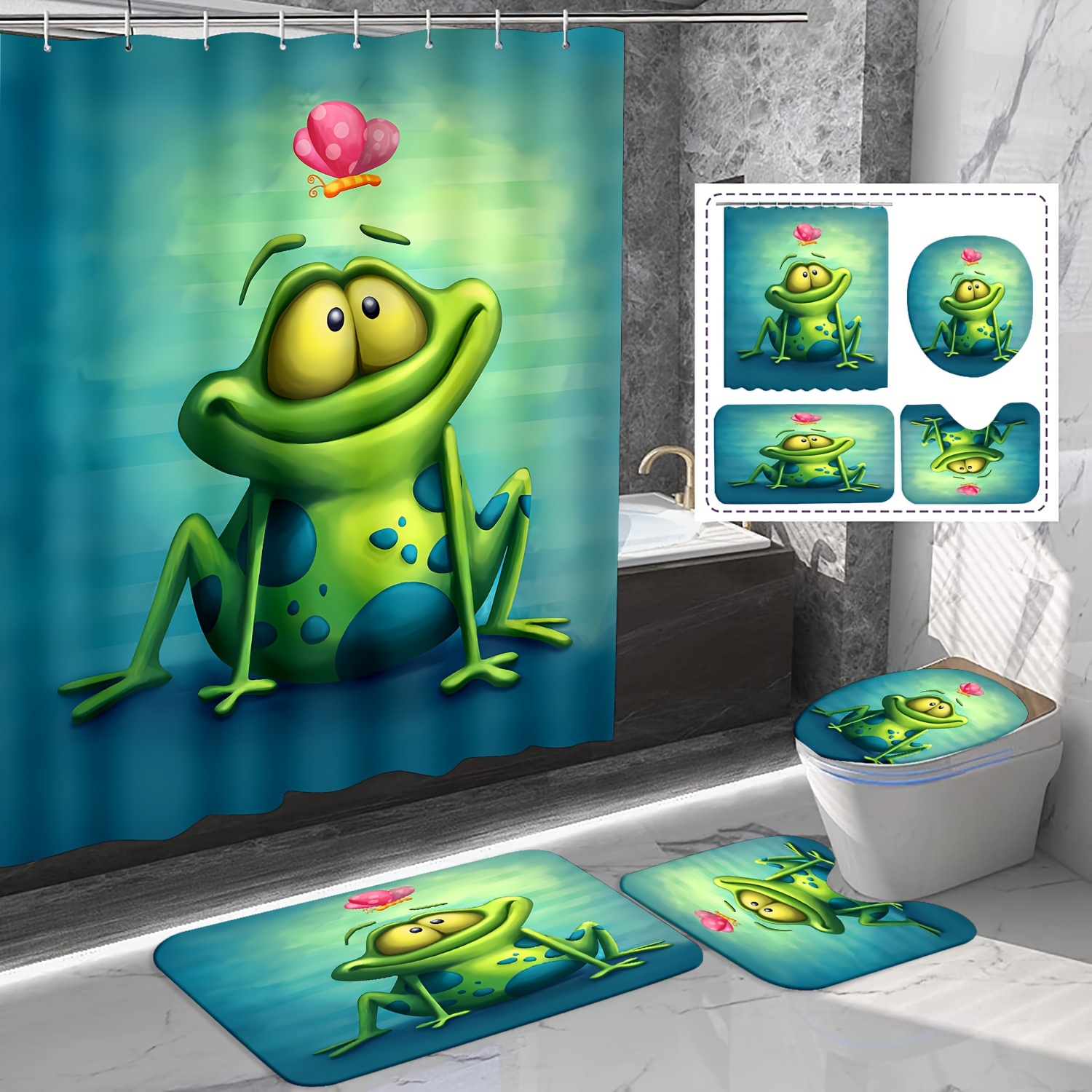 Pattern Shower Curtain Set Guitar Frog Waterproof Curtain 12 - Temu