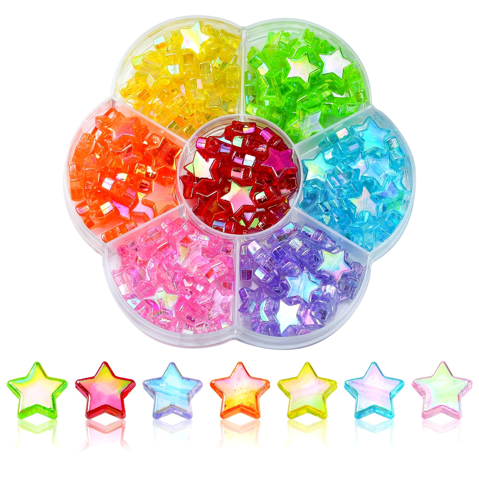 

175pcs 7 Colors Transparent Acrylic Beads Mixed Ab Color Star Beads Charms For Diy Necklace Earrings Bracelet Handicrafts Jewelry Making Supplies