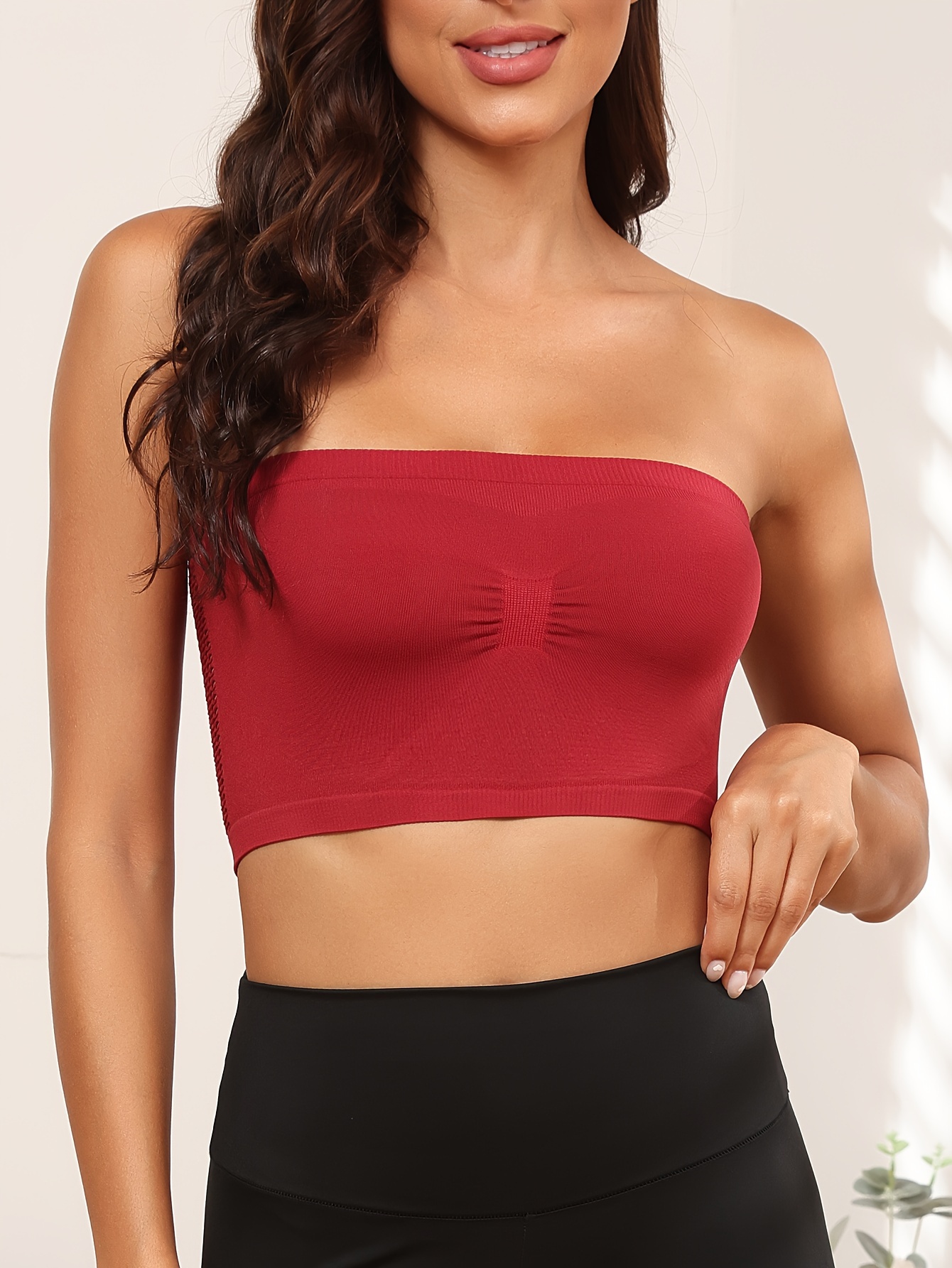 Simple Solid Contrast Mesh Strapless Bra Comfy Breathable - Temu