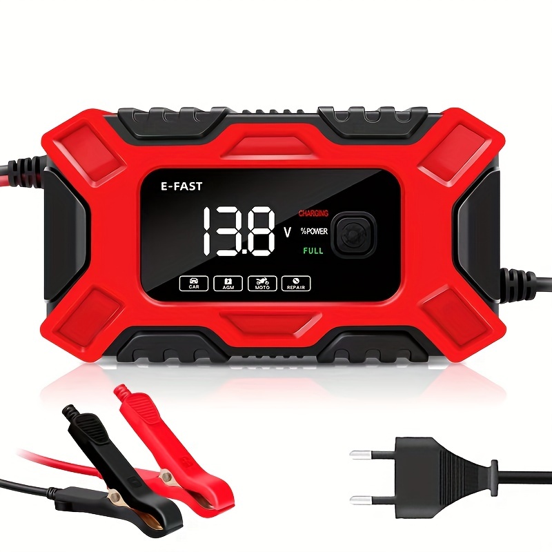 EU E-FAST Chargeur de batterie de voiture Mainteneur 12V 6A Réparation  d'impulsion Affichage LCD Charge rapide intelligente à 3 étages Désulfateur