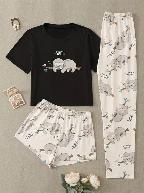 Plus Size Cute Pajama Three Piece Set Women's Plus Cartoon - Temu Canada