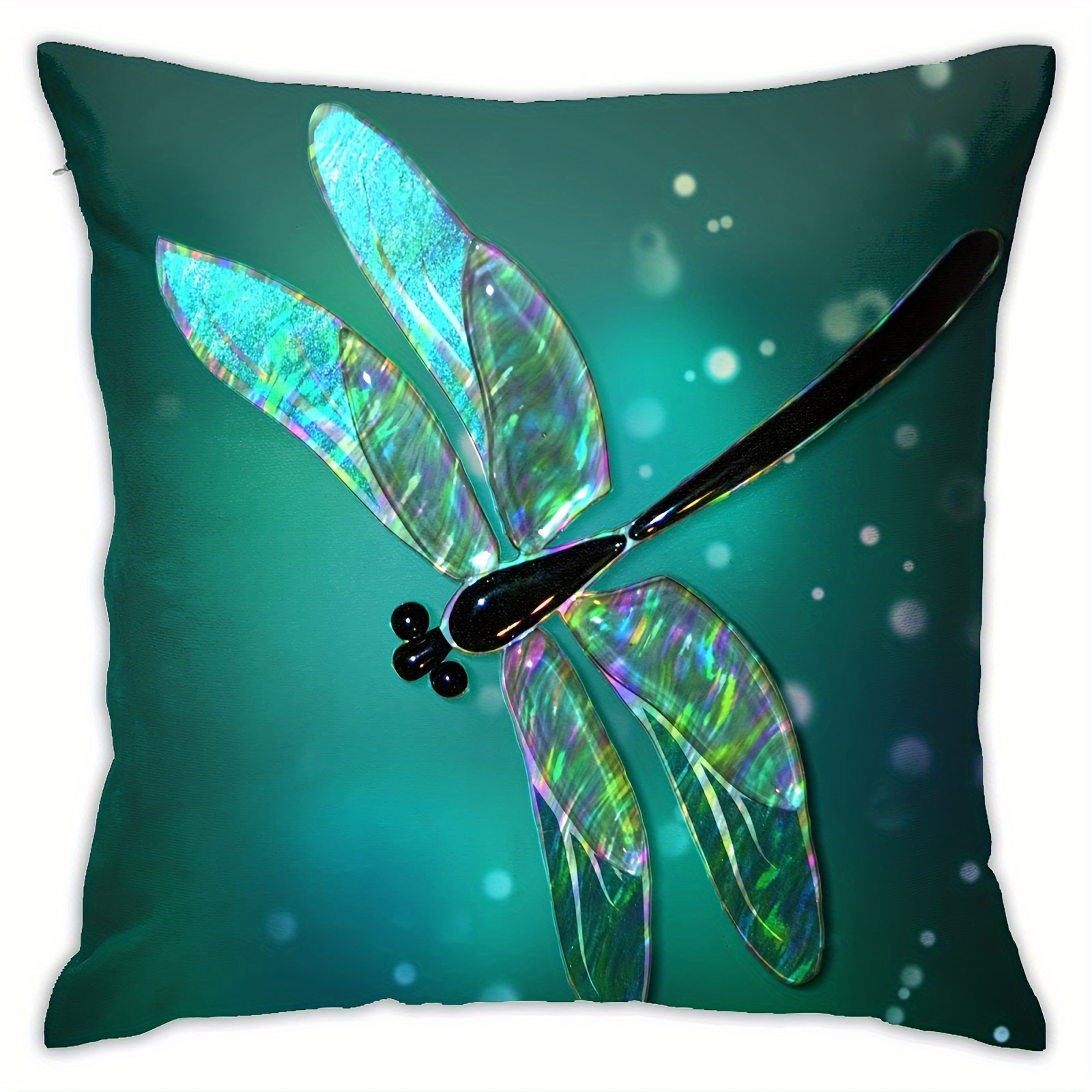 

1pc Fantasy Green Dragonfly Throw Pillow Covers Decorative Square Pillowcase Cushion Covers For Sofa Couch Living Room Bedroom 18x18 Inch,(short Plush Decor 18x18 Inch Without Pillow Core)