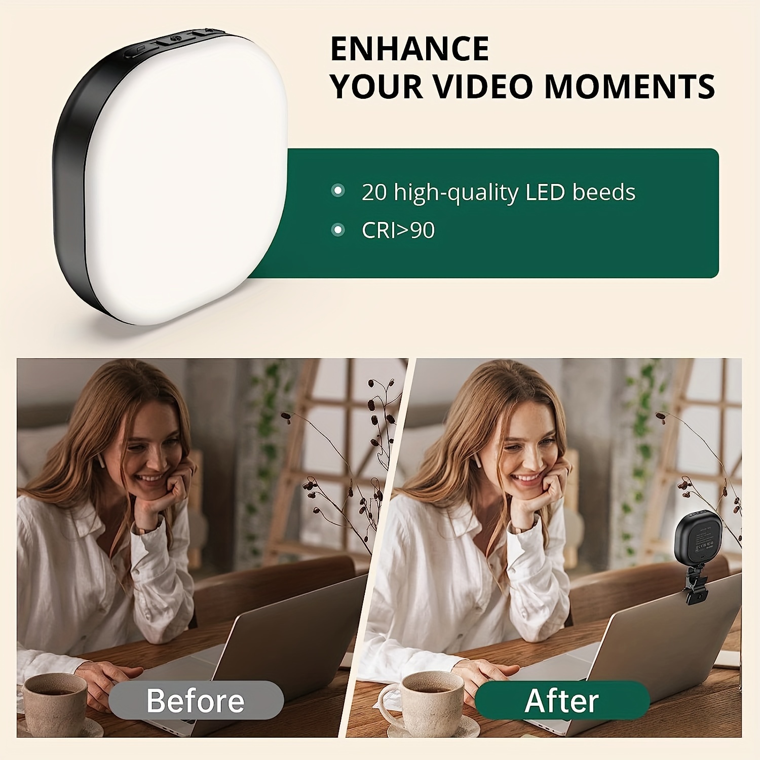 *** LED Video Light, Mini Selfie Light Camera Light, Rechargeable Clip-on  Ring Light For Phone, Laptop, Tablet And Computer, Dimmable Fill Lamp For