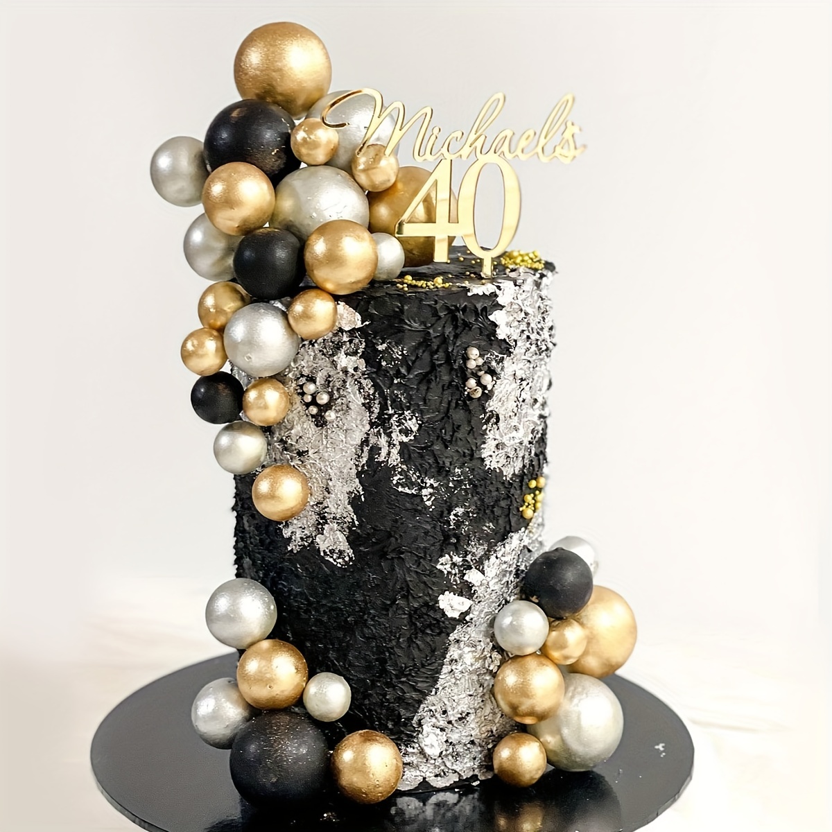 Cake ball toppers, black and gold cake decorations 20 pcs