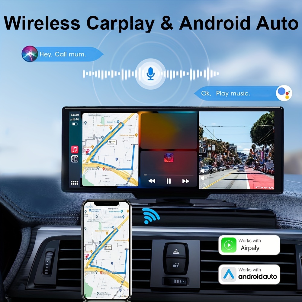 Portable Wireless For Carplay Car Stereo With Dash Cam Ips - Temu