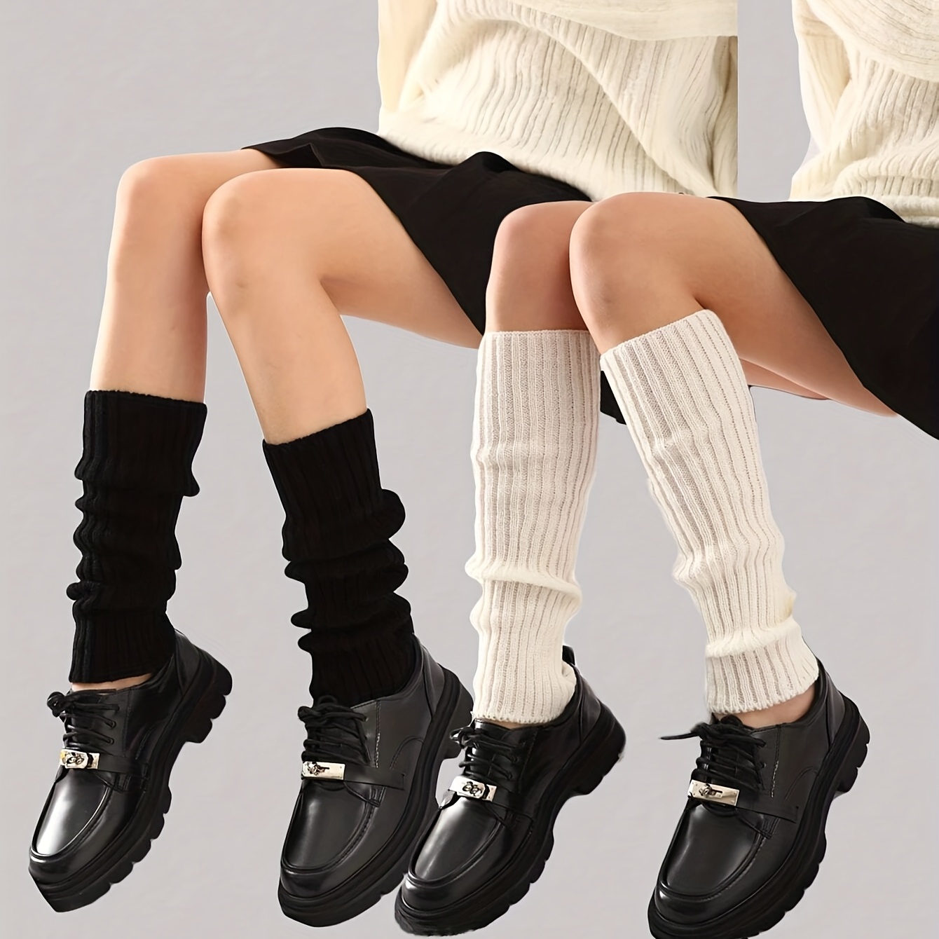 Women's Knitted Leg Warmer Ribbed Boots Socks with Zipper Y2K Over Knee  Foot Covers Fashion Womens Leg Warmers Set