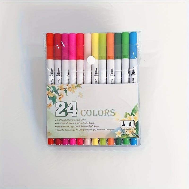 Marcadores artísticos de doble punta de 24 colores, rotuladores de punta  fina para artistas, marcadores para colorear para adultos, libros de