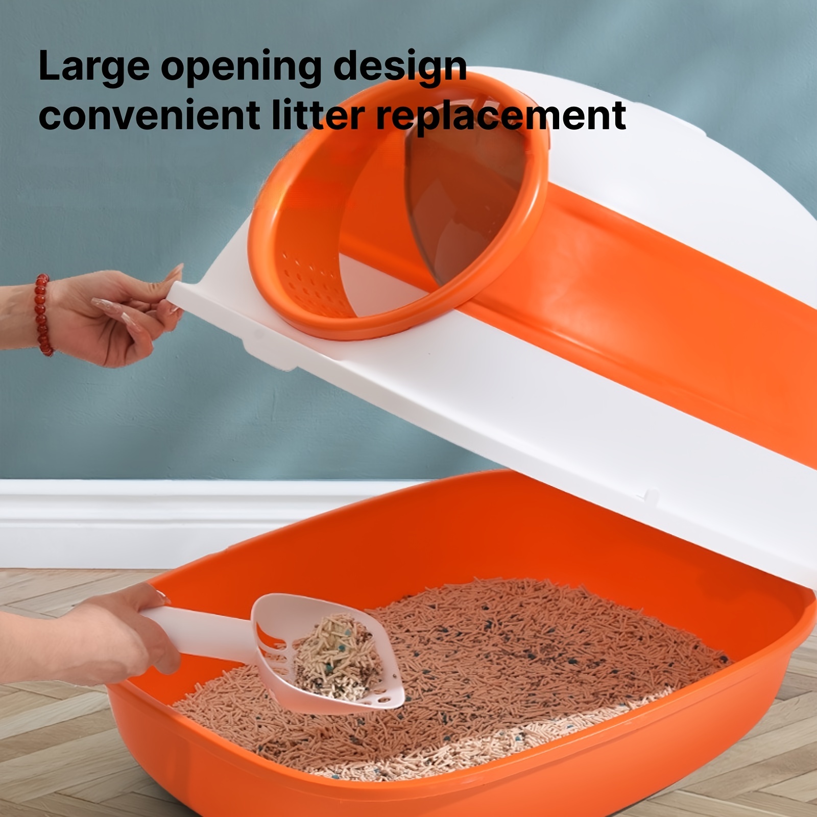 UIMNJHUKE Foldable cat Litter Box with Lid, Extra Large covered cat Litter  Box with Litter Mat and Scoop, Easy to clean Litter P