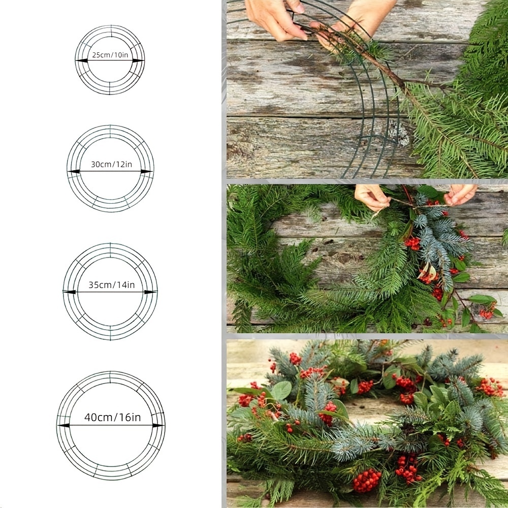 Sumind 2 Pack Christmas Wire Wreath Frame Wire Wreath Making Rings Green  for New Year Valentines Decoration (14 Inch)