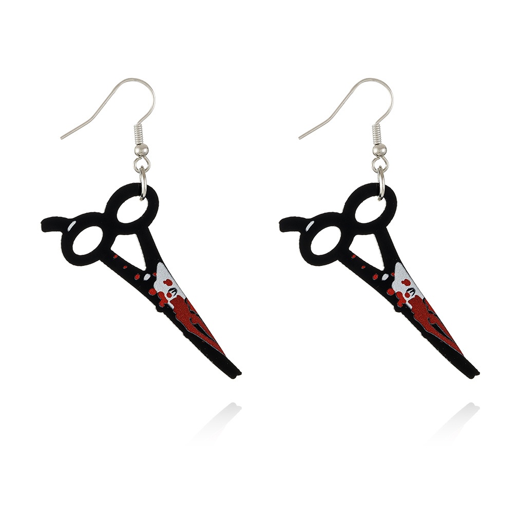 D-groee 1 Pair Vintage Punk Red Bloody Knife Drop Earrings Gothic Alloy Scissors Hatchet Dangle Earring Halloween Creative Funny Knife Blood