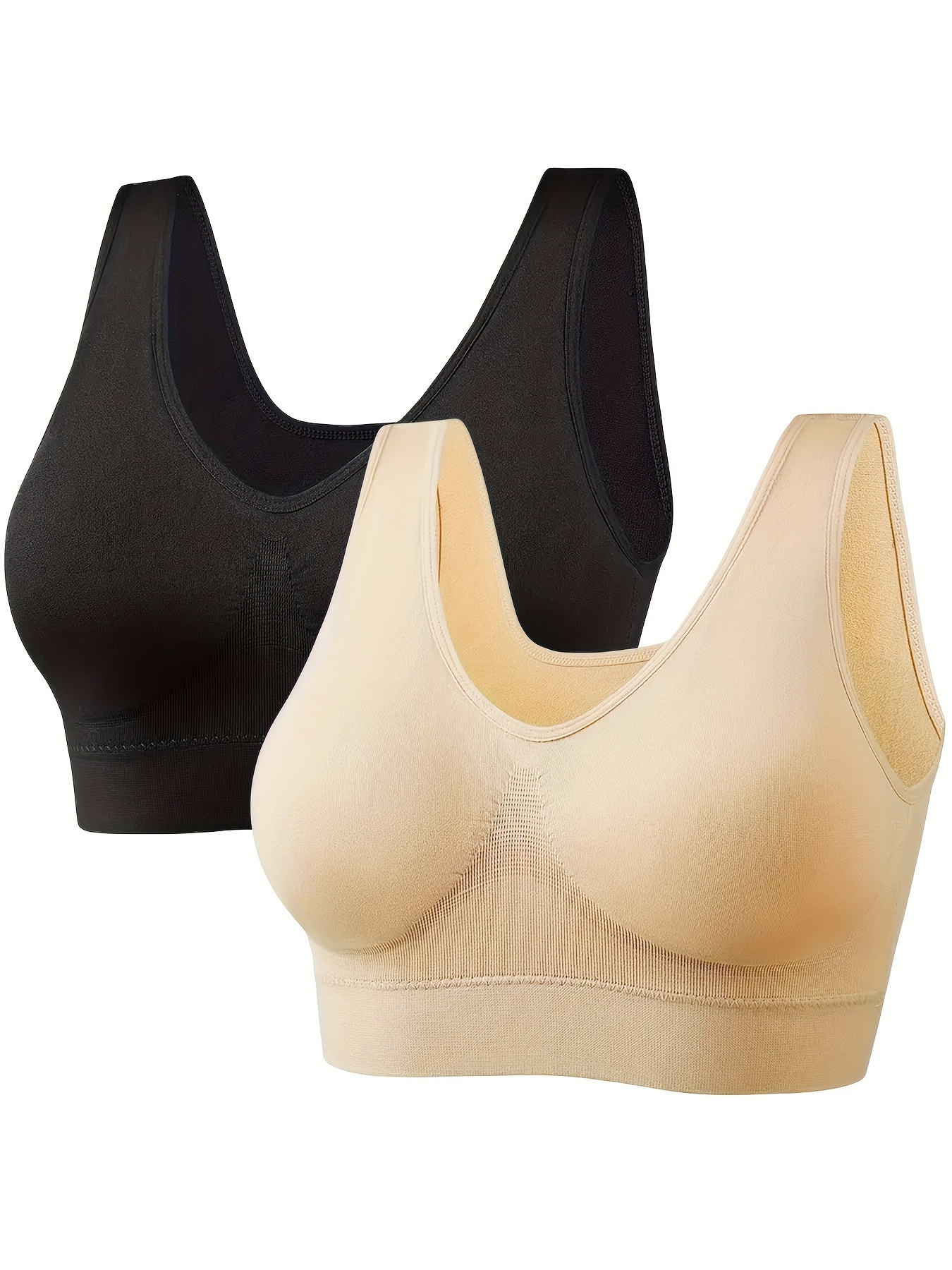 Bras for Women Wirefree - Whitr/Black- 2pcs, Removable Pads