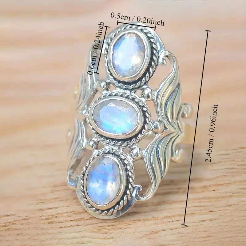 boho style ring silver plated paved a line of gemstone in egg shape symbol of beauty and elegance match daily outfits party accessory details 4