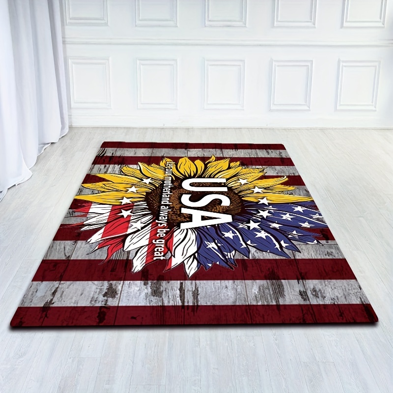 American Flag Area Rug, 4th Of July Big Rooster Patriotic Area Rugs,  Non-slip Anti-fatigue Carpet, Machine Washable, Entrance Welcome Door Mat,  Living Room Bedroom Dormitory Carpet Room Decor, Independence Day Decor 