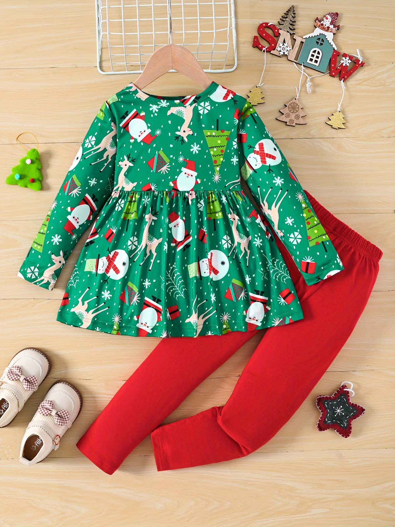 2PCS MERRY CHRISTMAS Print Top + Jogger Pants Kids Clothes For Girls Spring  Fall Winter Christmas Gift