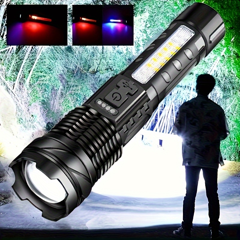 1pc Super Powerful Rechargeable Torch Flood Light, For Outdoor Camping,  Fishing, Hunting, Climbing, Adventure Emergency