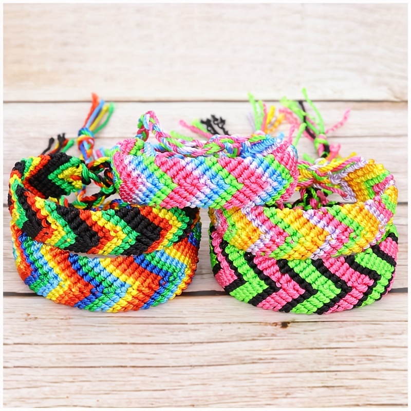 Bracciale di amicizia in cotone, multicolore, bracciale con perline,  arcobaleno, regalo migliore amico, Boho Hippie, braccialetto stringa, bande  festival -  Italia