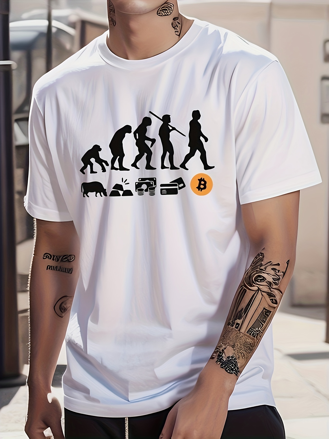 Human Evolution Print T shirt Men s Casual Street Style Temu