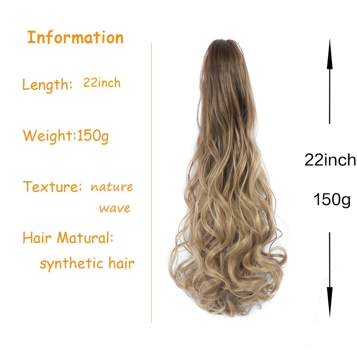 Ponytail Extensions Claw Clip Drawstring False Pigtail 22 Inch Synthetic  Curly Wavy False Tail Hairpiece Pony Attached - Beauty & Personal Care -  Temu